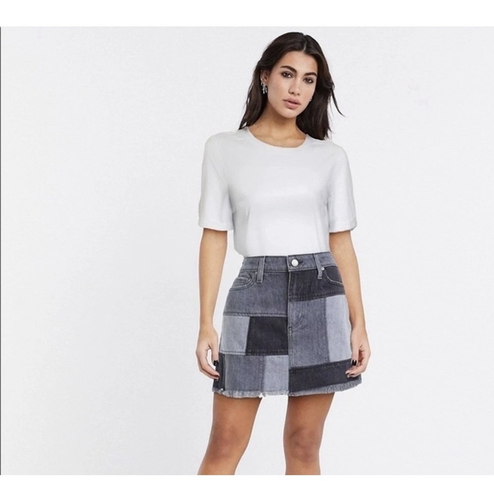 Alice & Olivia AO.LA Sz 28 Amazing patchwork mini denim Jeans skirt black Gray